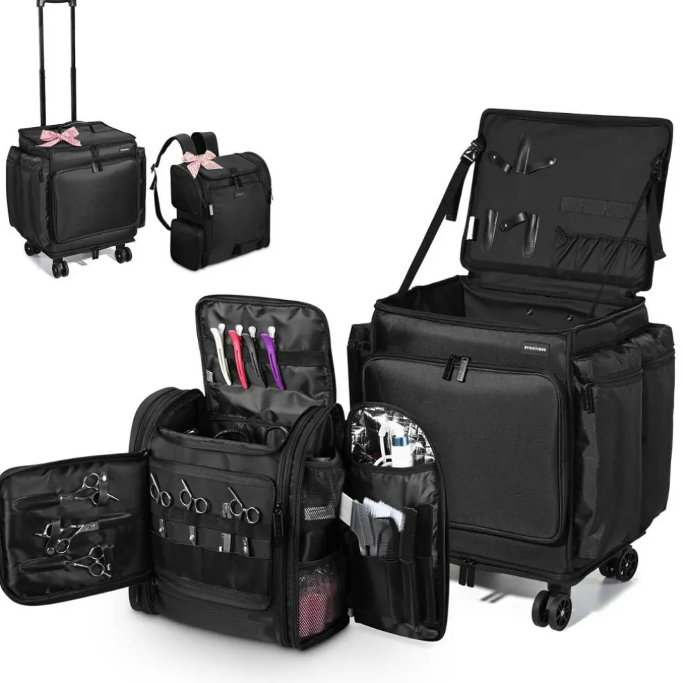 Byootique Soft Rolling Hair Stylist Train Case w/ Hair Tools Travel Bag Backpack