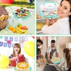 Cake Carrier with Handle, Cupcake Holder Deviled Egg Containers with Lid, 3-in-1 Multi-Purpose Food Storage for Dessert Baking Party Camping