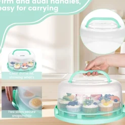 Cake Carrier with Handle, Cupcake Holder Deviled Egg Containers with Lid, 3-in-1 Multi-Purpose Food Storage for Dessert Baking Party Camping