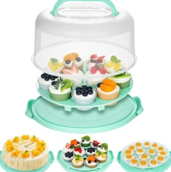 Cake Carrier with Handle, Cupcake Holder Deviled Egg Containers with Lid, 3-in-1 Multi-Purpose Food Storage for Dessert Baking Party Camping