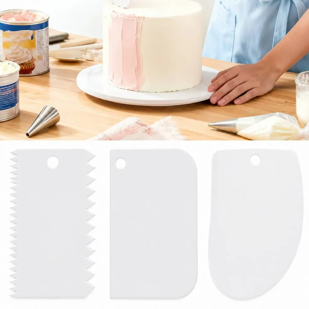 Cake Comb Set | 3 Piece Buttercream Icing Comb & Cake Scraper Set