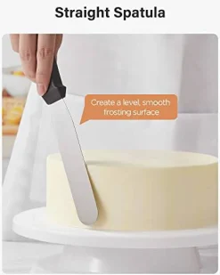 Cake Decorating Kit Baking Supplies Cake Turntable with 2 Frosting Straight Angled Spatula 3 Icing Smoother Scrapers Baking Accessories Tools for Beginners and Pros, White