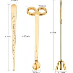 calary Candle Wick Trimmer, Candle Snuffer and Wick Dipper & Candle Accessory Set, 3 in 1 Candle Care Kit for Candle Lover (Gold)
