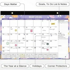 2026-2027 Calendar Magnetic Desk Wall Desktop Monthly Planner from January 2026 - June 2027 Large To Do Pad with Plastic Cover for Office 17" X 12" Ditsy Floral