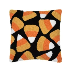 Candy Corn Halloween Hooked Accent Throw Pillow 18" x 18"