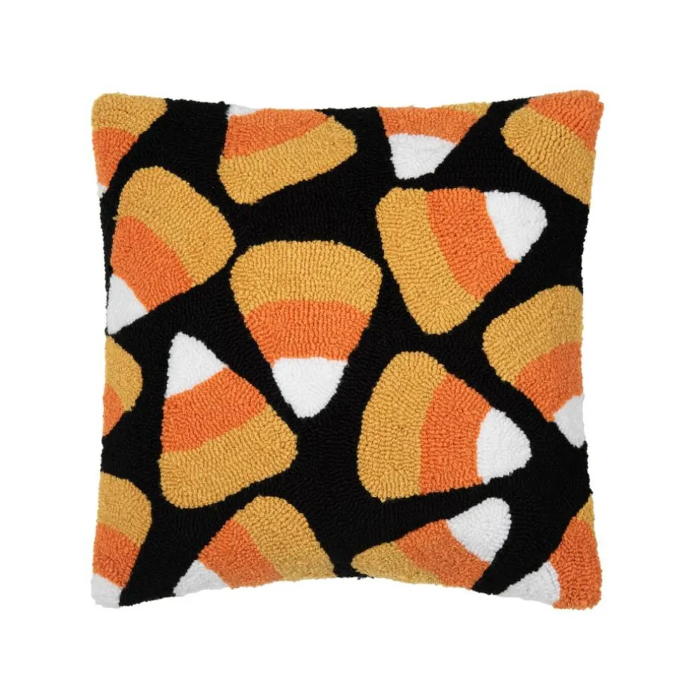 Candy Corn Halloween Hooked Accent Throw Pillow 18" x 18"