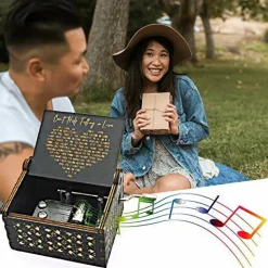 Can't Help Falling in Love Wood Music Box, Antique Engraved Musical Boxes Case for Love One Wooden Music Box - Gifts for Lover, Boyfriend, Girlfriend, Husband, Wife (BLACK)