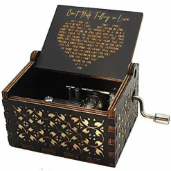 Can't Help Falling in Love Wood Music Box, Antique Engraved Musical Boxes Case for Love One Wooden Music Box - Gifts for Lover, Boyfriend, Girlfriend, Husband, Wife (BLACK)
