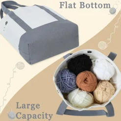 Canvas Crochet Bag Organizer & Yarn Tote | Lightweight Portable Travel Knitting Bag with Accessory Pockets | Compact Yarn Storage Holder for On-the-Go Crocheting, Skeins & Needles