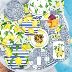 Capri Lemon Party Decorations Set – Blue Tile Summer Fruit Party Tableware, 20 Guest Lemon Paper Plates (9in + 7in) with Napkins for Birthday, Baby Shower, Citrus Themed Party Supplies