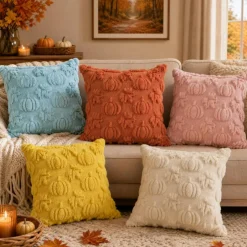 Caramel Pumpkin Fall Throw Pillow Covers 18x18 Inch