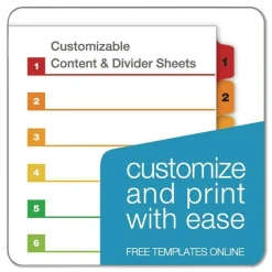Cardinal 11 x 8.5 OneStep Printable Table of Contents and 1 to 10 Dividers - White/Assorted Tabs (10/Set)