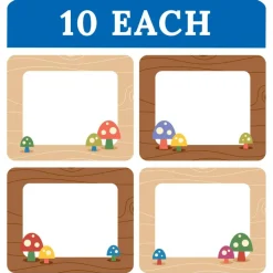 Carson Dellosa Fairy Tale Forest 40PC Name Tags, Arts and Crafts Mushroom Nametags for Daycare Labels, Locker Organization, Back to School Decor, Classroom Essentials, and Teacher Supplies