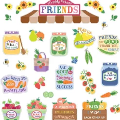 Carson Dellosa Freshly Picked Friends 41pc Bundle Bulletin Board Set, Colorful Cardstock Banner, Fruit Name Labels, Farmers Market Theme Decorations for Homeschool and Classroom Decor