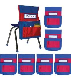 Carson Dellosa 6-Pack Blue and Red Chairback Buddy Pocket Chart Set, 15" x 19" Back of Chair School Supplies Pocket Organizer with Name Tag and 6 Chair Pockets for Classrooms, Classroom Organization