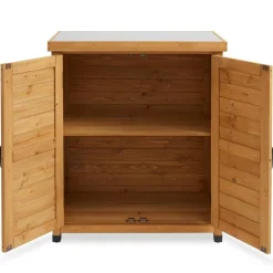 Casafield Outdoor Garden Potting Bench with Metal Tabletop and Storage Cabinet - Wooden Outdoor Garden Patio Workstation Table