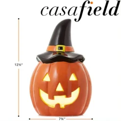 Casafield Pre Lit Ceramic Halloween Jack-O-Lantern Tabletop Decor