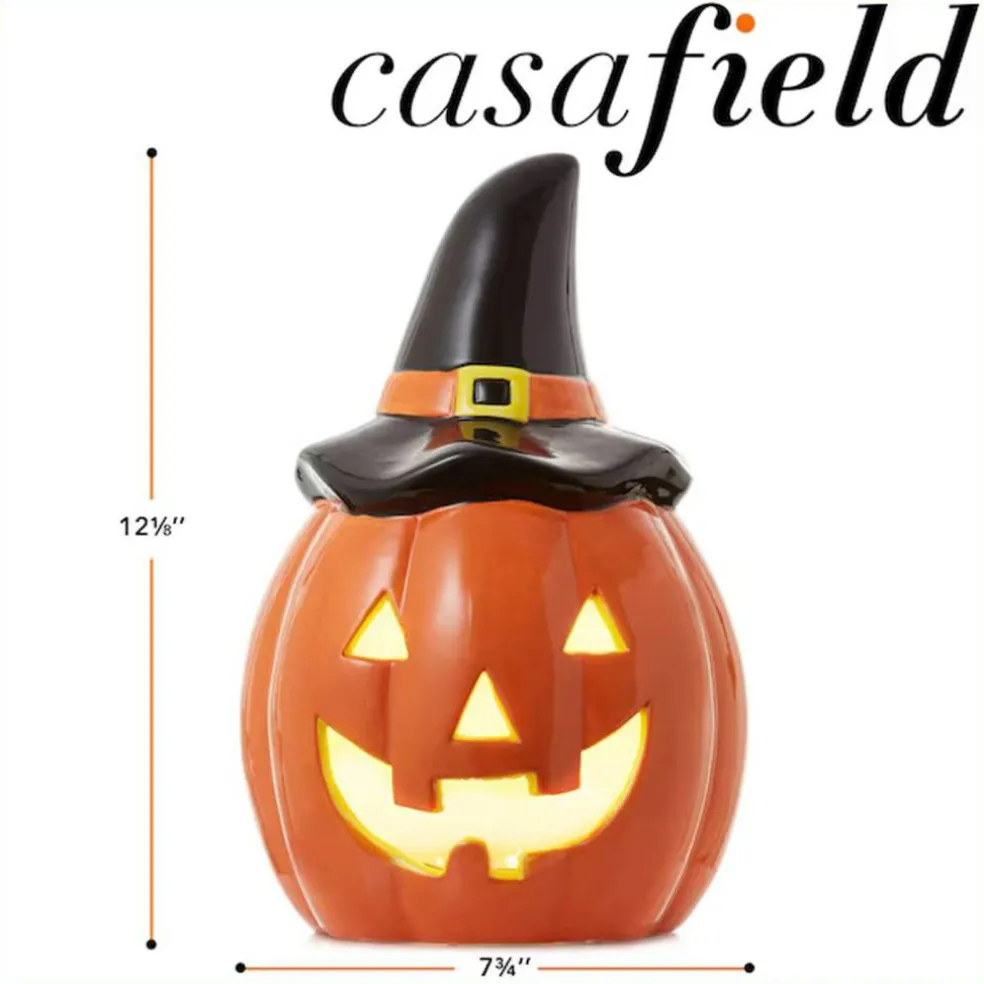 Casafield Pre Lit Ceramic Halloween Jack-O-Lantern Tabletop Decor
