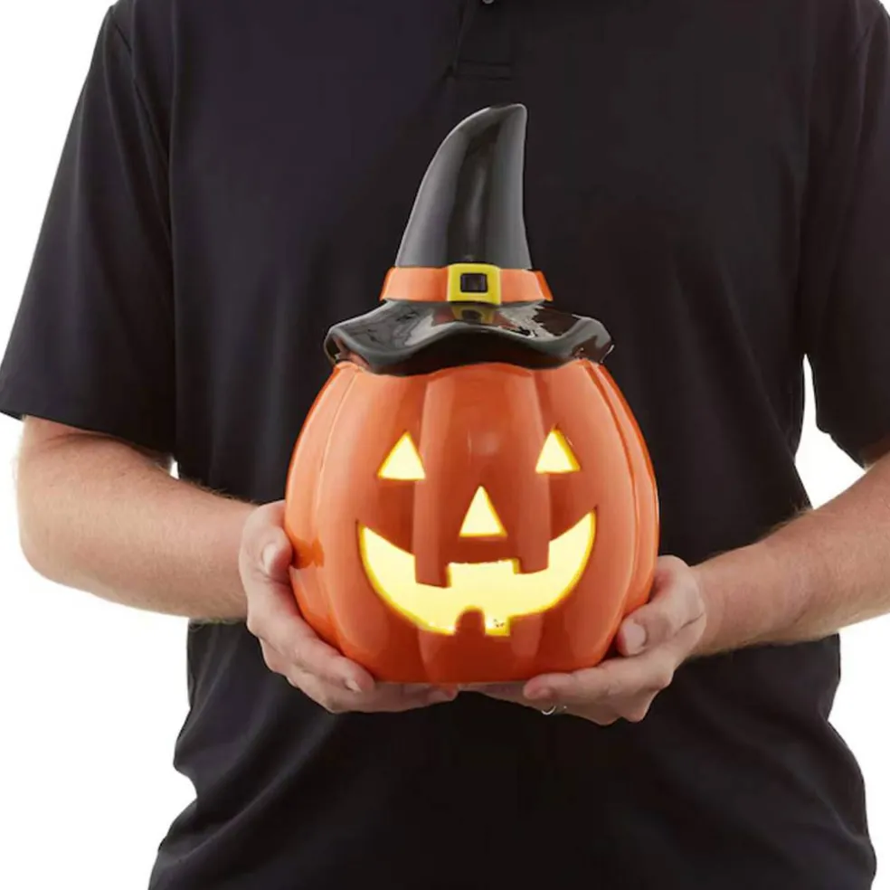 Casafield Pre Lit Ceramic Halloween Jack-O-Lantern Tabletop Decor