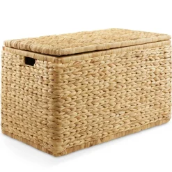 Casafield 30" Storage Chest with Lid, Handles, and Safety Hinge - Water Hyacinth Wicker Storage Trunk for Entry Way, Living Room, Bedroom