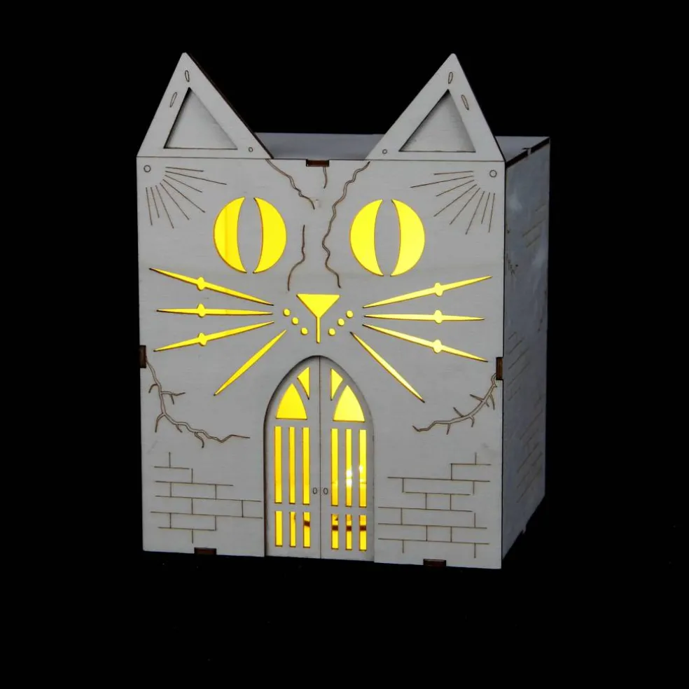 7.25" Cat Face Villa DIY LED Wood Décor by Make Market®
