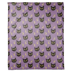 Cat Moon & Stars Pattern Fleece Blanket