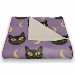 Cat Moon & Stars Pattern Fleece Blanket