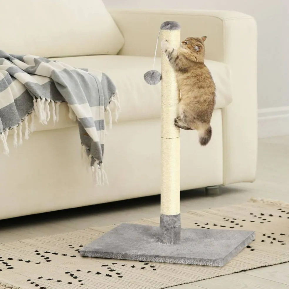 Cat Scratching Post Natural Sisal Pole with Hanging Ball Toy
