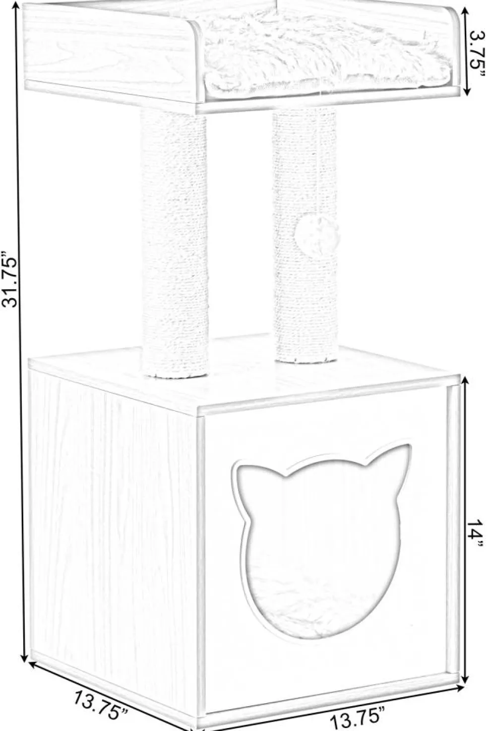 Cat Tree Play House Condo Cube Cave, Platform, Scratcher Post and Ball Toy