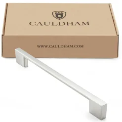 Cauldham Solid Kitchen Cabinet Pulls Handles (6-5/16" Hole Centers) - Modern Thin Profile Drawer/Door Hardware - Style M255 - Satin Nickel