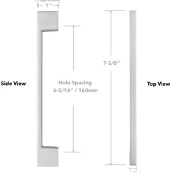 Cauldham Solid Kitchen Cabinet Pulls Handles (6-5/16" Hole Centers) - Modern Thin Profile Drawer/Door Hardware - Style M255 - Satin Nickel