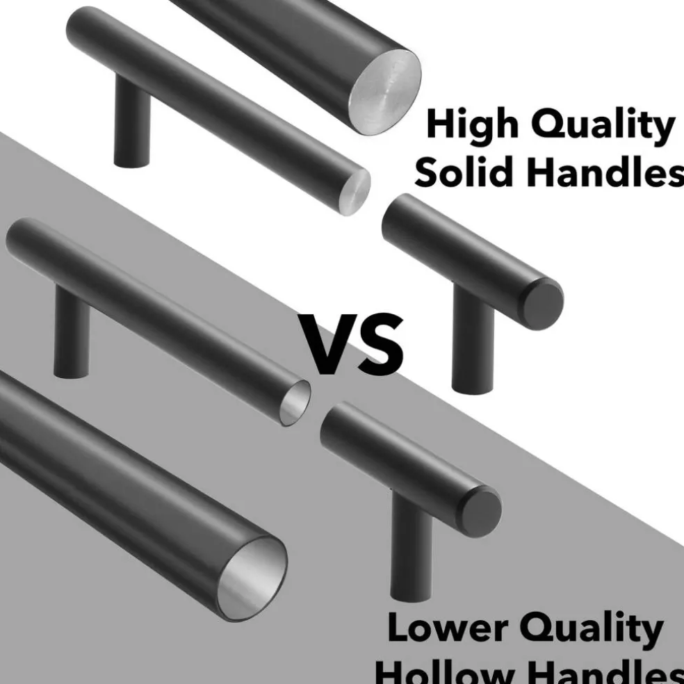 Cauldham Solid Stainless Steel Euro Cabinet Pull Matte Black (3-3/4" Hole Centers) - 10 Pack