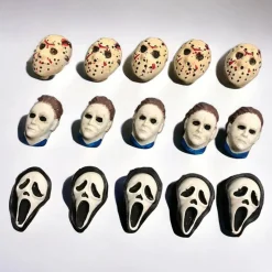 6 Cavities Halloween Large Scary Movie Characters Heads Chocolate Molds,(Pink)