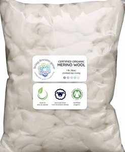 CERTIFIED ORGANIC MERINO Wool Roving. Ethically & Responsibly Sourced Combed Top Fiber. Spinning, Felting, Filling - 1 lb Bag, Natural White