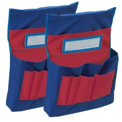 Chair Storage Pocket Chart, Blue & Red, 18-1/2"H x 14-1/2"W x 2-1/2"D, Pack of 2