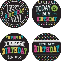 Chalkboard Brights Happy Birthday Wear 'Em Badges, Pack of 32