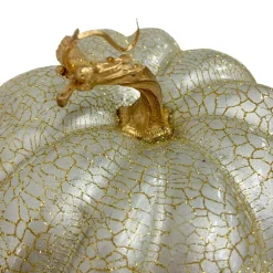 12" Champagne Gold Crackled Fall Harvest Pumpkin Decoration