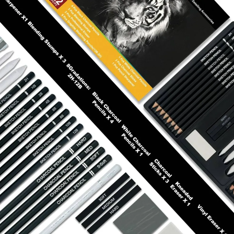 Charcoal Pencils for Drawing, Set of 22