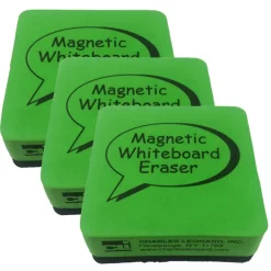 Charles Leonard Green & Black Dry Erase Whiteboard Magnetic Eraser, 3 Packs of 12
