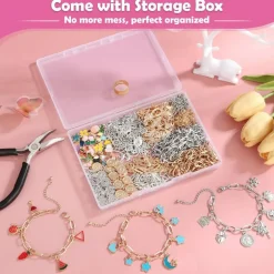 Charm Bracelet Making Kit for Adults & Teens – 477-Piece DIY Set with Gold & Silver Charms, Paperclip Chains, Alphabet Beads & Complete Jewelry Making Supplies