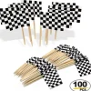 Checkered Racing Flag Toothpick Cupcakes Toppers Double Sides Print 100pcs