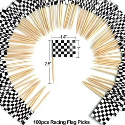 Checkered Racing Flag Toothpick Cupcakes Toppers Double Sides Print 100pcs