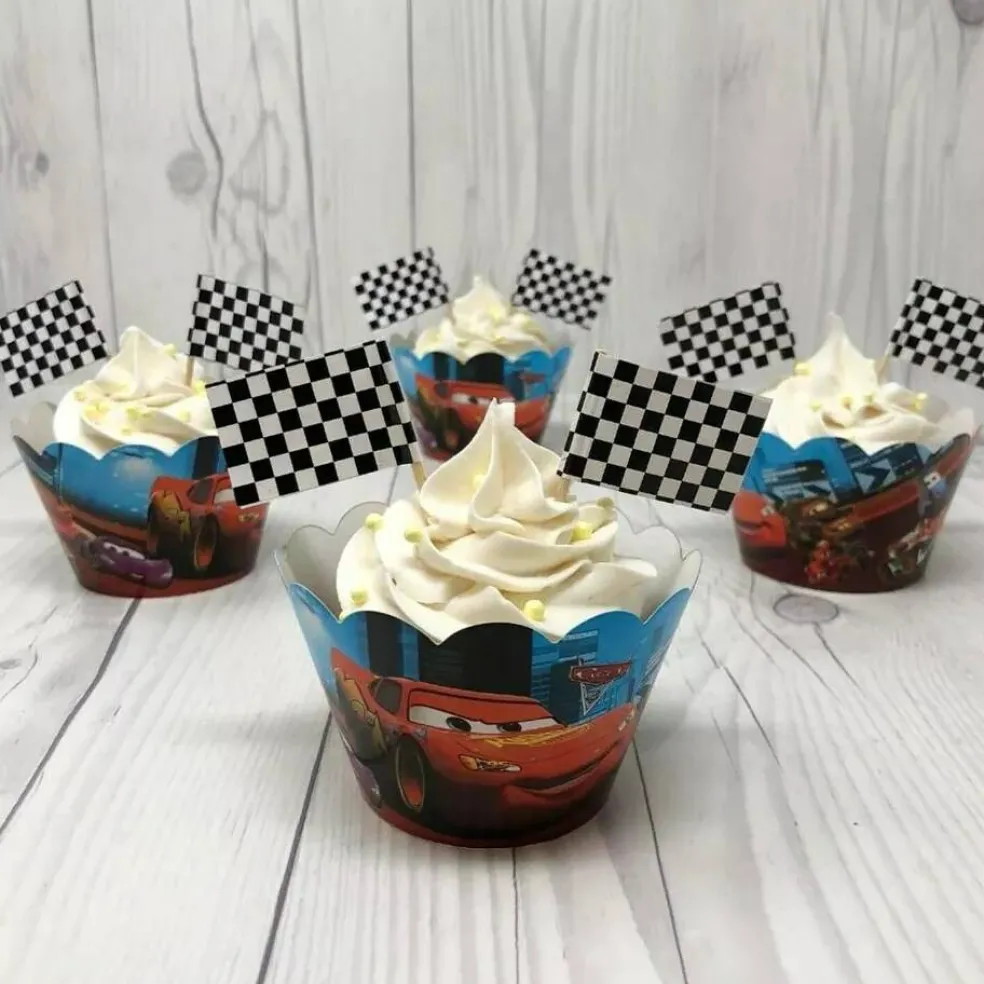Checkered Racing Flag Toothpick Cupcakes Toppers Double Sides Print 100pcs