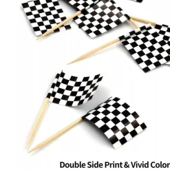 Checkered Racing Flag Toothpick Cupcakes Toppers Double Sides Print 100pcs