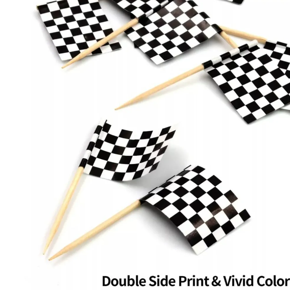 Checkered Racing Flag Toothpick Cupcakes Toppers Double Sides Print 100pcs