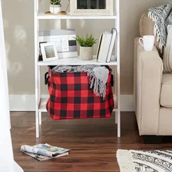 Check Storage Collection Collapsible Bin with Handles, Large Rectangle, 17.5x12x15, Red & Black
