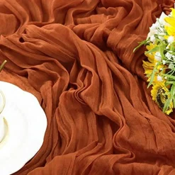 Cheesecloth Table Runner 10ft Gauze Boho Rustic Terracotta Cheese Cloth Table Runner for Wedding Bridal Shower Fall Thanksgiving Christmas Decoration