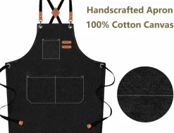 Chef Aprons for Men Women with Oversized Pockets, 16-Ounce Cotton Canvas Cross Back Heavy Duty Work Apron (Black)