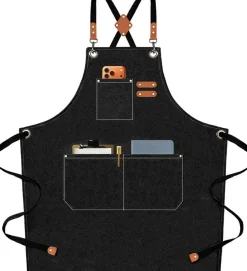 Chef Aprons for Men Women with Oversized Pockets, 16-Ounce Cotton Canvas Cross Back Heavy Duty Work Apron (Black)