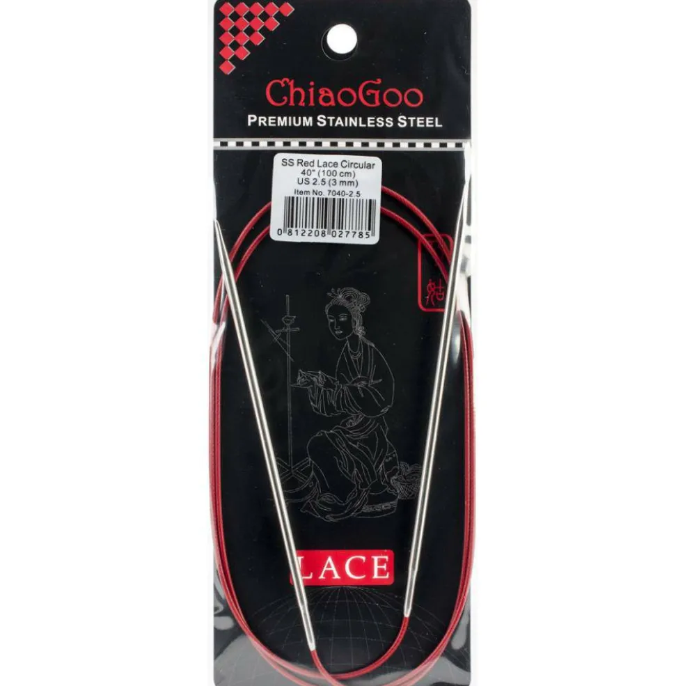 ChiaoGoo Red Lace 40" Stainless Circular Knitting Needles - Sizes US 0/2mm to 17 / 12.75mm